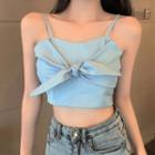Spaghetti Strap Denim Bow Crop Top As Shown In Figure - One Size