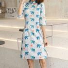 Traditional Chinese Elbow-sleeve Elephant Print Dress