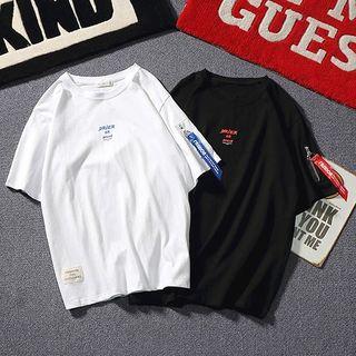 Elbow-sleeve Lettering Strap T-shirt
