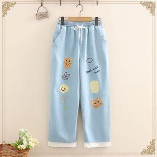 Bear Embroidered Jeans As Shown In Figure - One Size