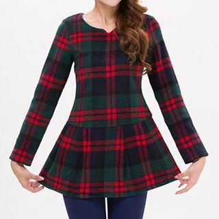 Plaid V-neck Long-sleeve Dress