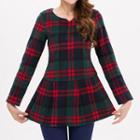 Plaid V-neck Long-sleeve Dress