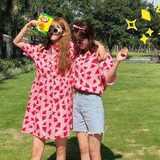 Set: Print Short-sleeve Shirt + Shorts / Print Short-sleeve Dress