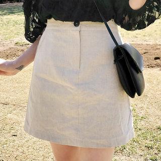 Zip-front A-line Linen Miniskirt