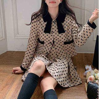 Butterfly Print Cropped Jacket / Mini A-line Skirt / Set