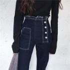 Buttoned High-waist Straight-cut Jeans