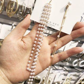 Non-matching Faux Pearl Fringed Earring As Shown In Figure - One Size