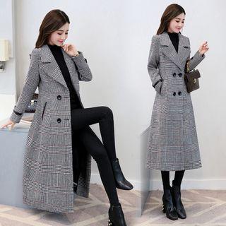 Double-breasted Plaid Midi Coat