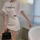 Elbow-sleeve Lettering Cutout Zip Mini Sheath Dress