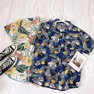 Floral Printed Single-breasted Short-sleeve Blouse