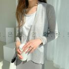 Open Sheer Rib Knit Cardigan Gray - One Size