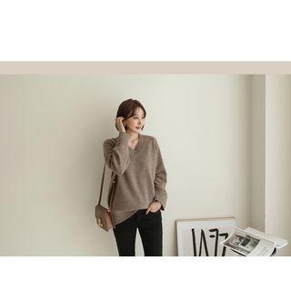 Set Of 2: V-neck Wool Blend Knit Top