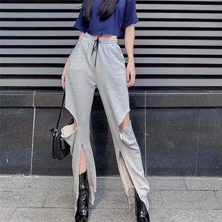 High Waist Ripped Wide-leg Sweatpants