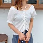 Puff-sleeve Shirred Top Ivory - One Size