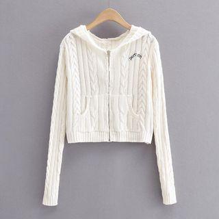 Hooded Zip Cable-knit Cardigan