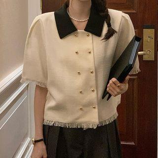 Short-sleeve Double Breasted Blouse Off-white - One Size