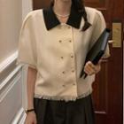 Short-sleeve Double Breasted Blouse Off-white - One Size