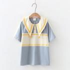 Short-sleeve Contrast Trim Doll-collar Polo Shirt
