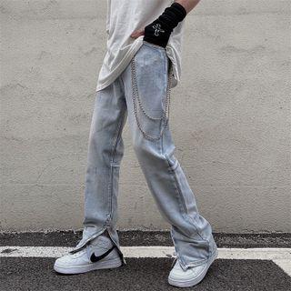 Washed Chained Straight Leg Jeans