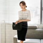 Striped Color Block Elbow Sleeve Knit Dress