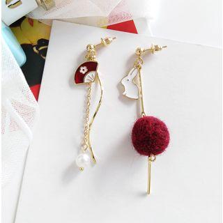 Alloy Rabbit & Fan Bobble Faux Pearl Dangle Earring