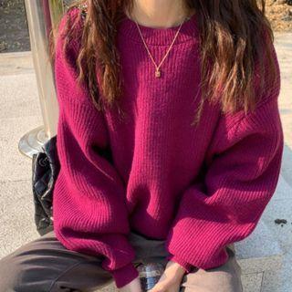 Lantern-sleeve Round-neck Knit Sweater