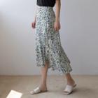 Ruffled Long Floral Wrap Skirt Black - One Size