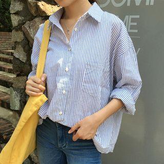 Long-sleeve Striped Shirt Stripe - Blue - One Size