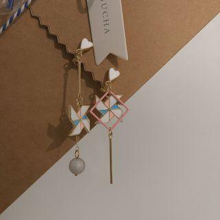 Windmill Drop Ear Stud / Sterling Silver Ear Stud / Clip-on Earring