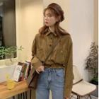 Corduroy Long-sleeve Loose-fit Shirt As Figure - One Size