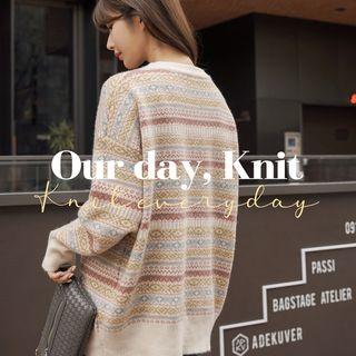 Round-neck Ethic-pattern Boxy Sweater
