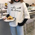 Lettering Mock-two Loose-fit Long-sleeve T-shirt