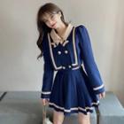 Set: Double Breasted Blouse + Pleated Skirt