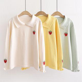 Strawberry Embroidered Collared Sweater