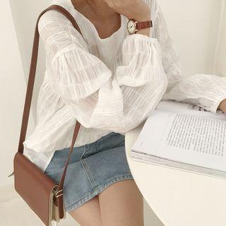 Round-neck Textured Top White - One Size