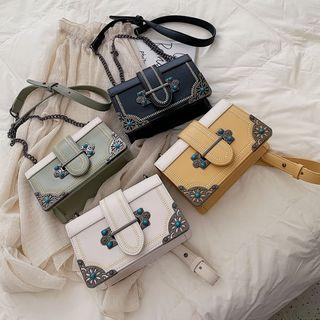 Metal Tip Faux Leather Crossbody Bag