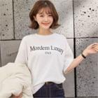 Elbow-sleeve Letter-printed T-shirt