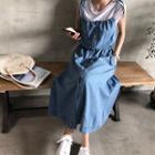 Spaghetti-strap Buttoned Denim Long Dress