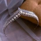 Wedding Rhinestone Faux Pearl Tiara Crown - White - One Size