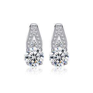 Sterling Silver Dazzling Fashion Geometric Round Stud Earrings With Cubic Zirconia Silver - One Size