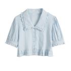 Plain Frill Collar Short Sleeve Crop Shirt