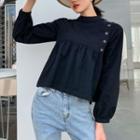 Plain Long-sleeve Sweatshirt Black - One Size