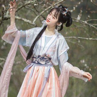Long-sleeve Gradient Hanfu Top / Short-sleeve Top / Maxi A-line Skirt