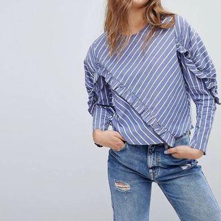 Long-sleeve Striped Frilled Top