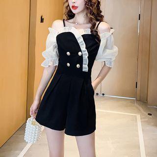 Cold-shoulder Double-breasted Romper