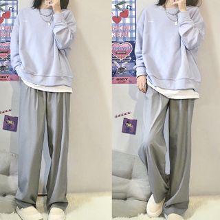 Lettering Sweatshirt / Wide Leg Dress Pants