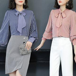 Tie Neck Velvet Blouse