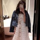 Denim Jacket / Sleeveless Fringed A-line Dress