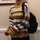 Rainbow Stripe Round Neck Sweater As Shown In Figure - One Size