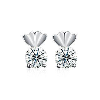 925 Sterling Silver Simple Mini Delicate Elegant Heart Shape Cubic Zircon Ear Studs And Earrings Silver - One Size
